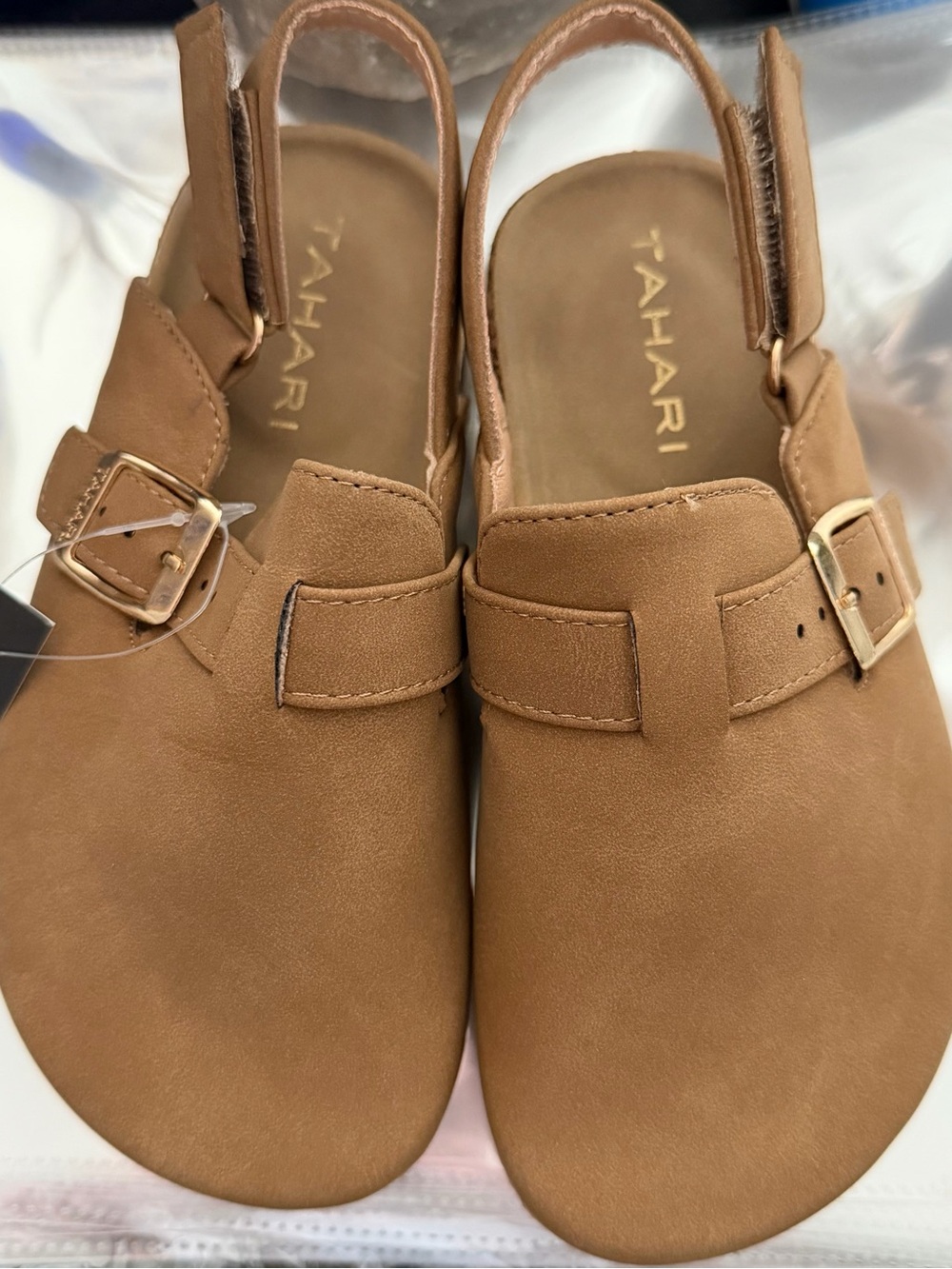 Tahari Girls Tan Buckle Slingback Mules, 12c